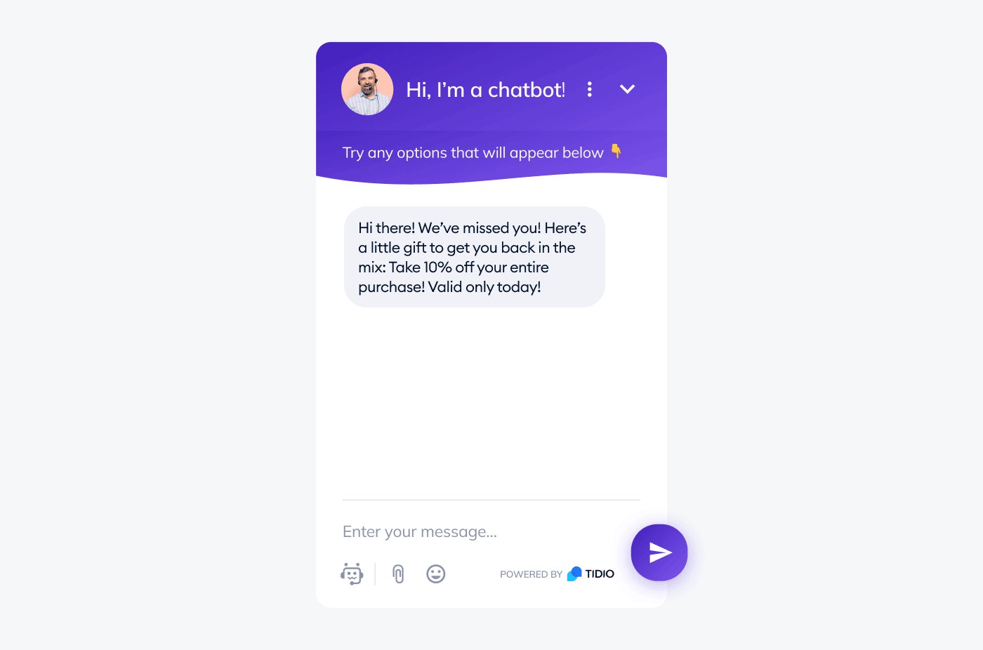 Displaying a cart reminder message during the next customer visit with a chatbot