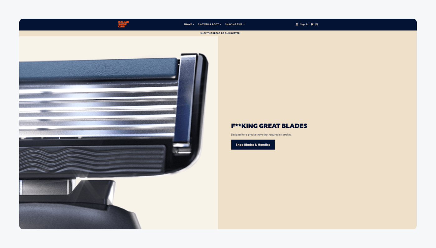 Dollar Shave Club's landing page