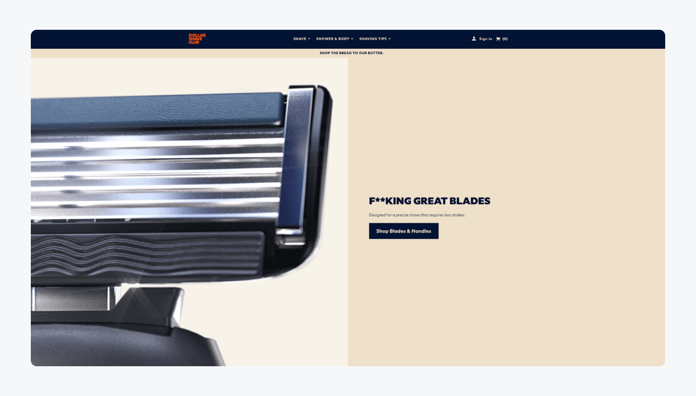 Dollar Shave Club's landing page Dollar Shave Club's landing page