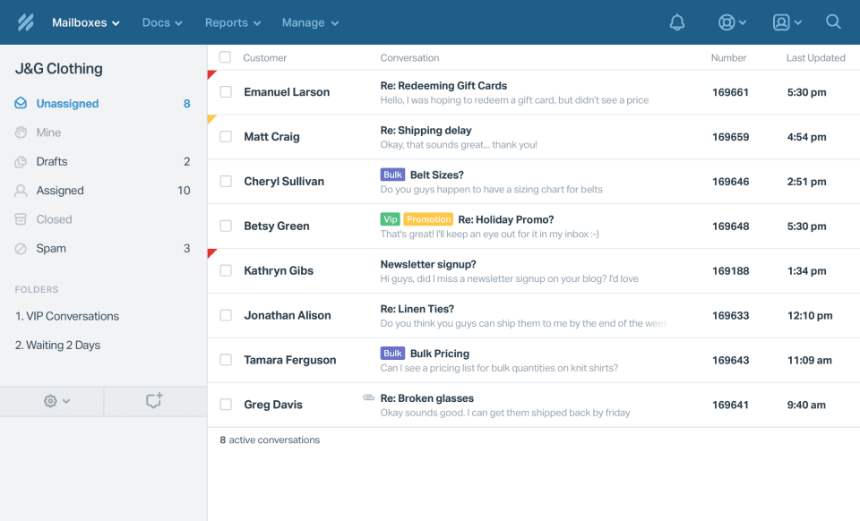 An example of Helpscout interface