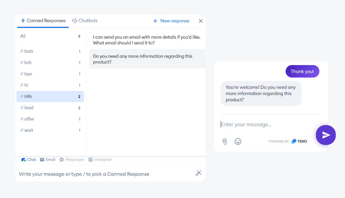 canned responses by tidio examples