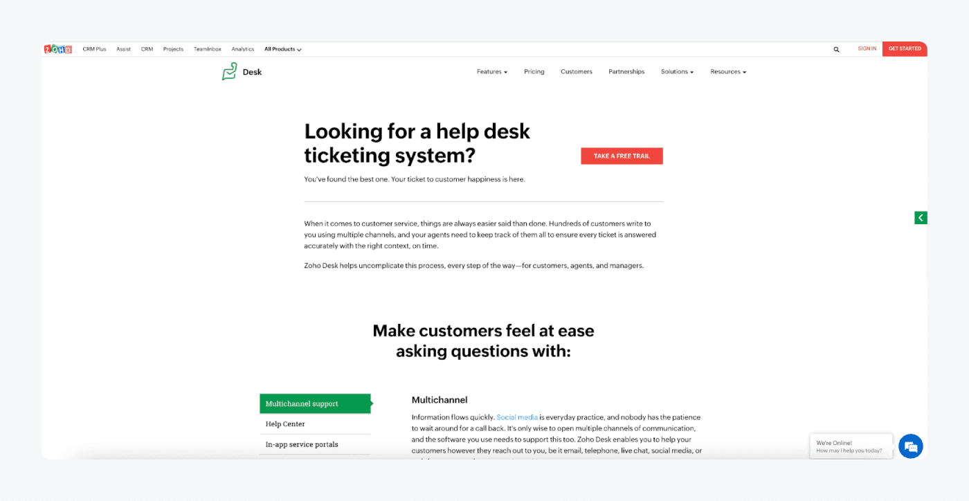 zoho ticketing system panel 