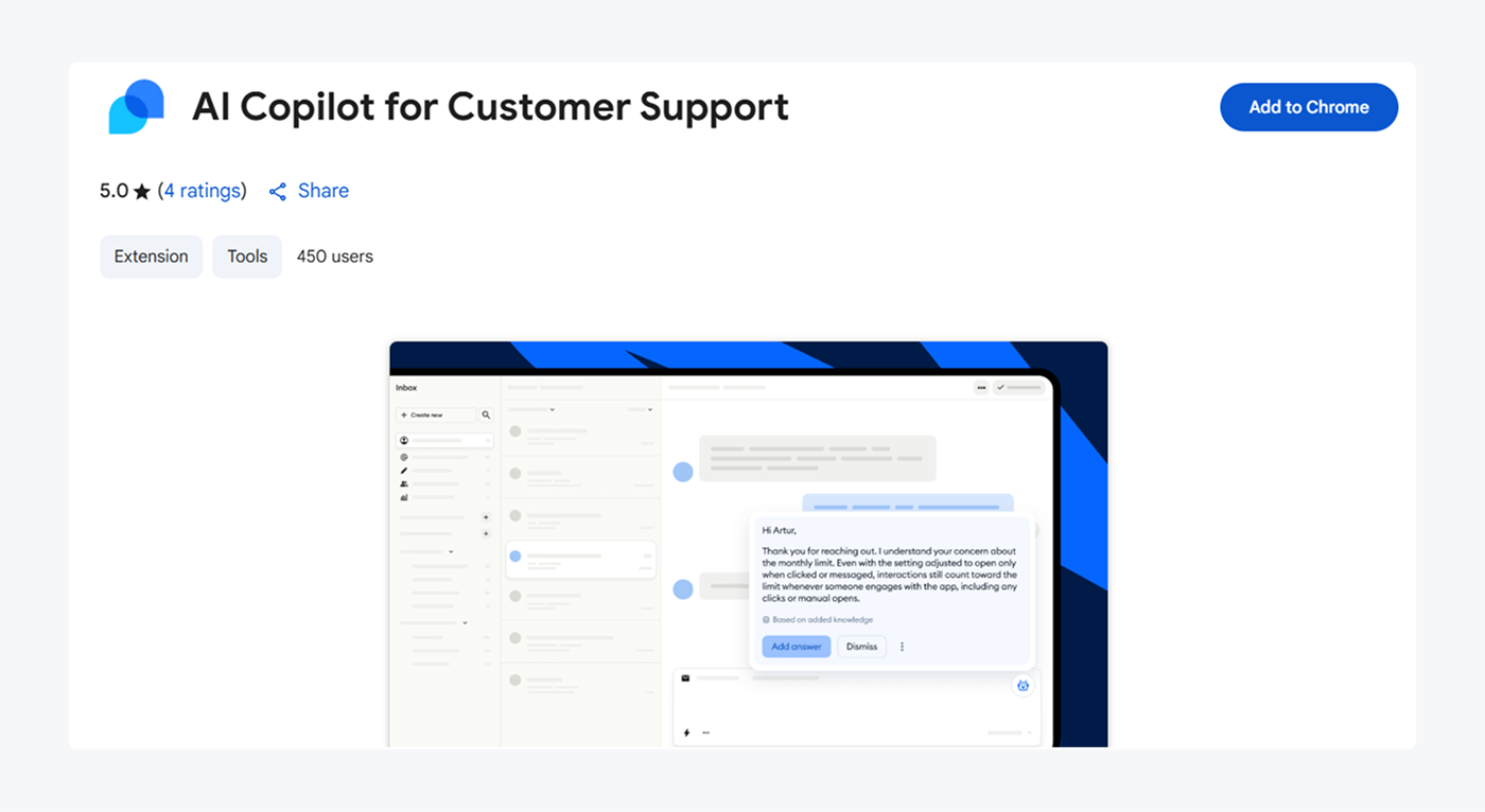 Installing Tidio Copilot Chrome extension.