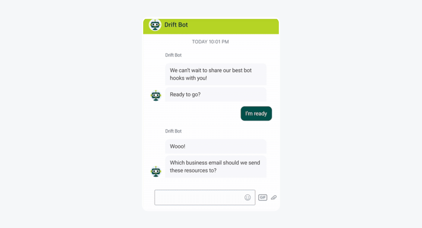 Drift chatbot qualifying a lead