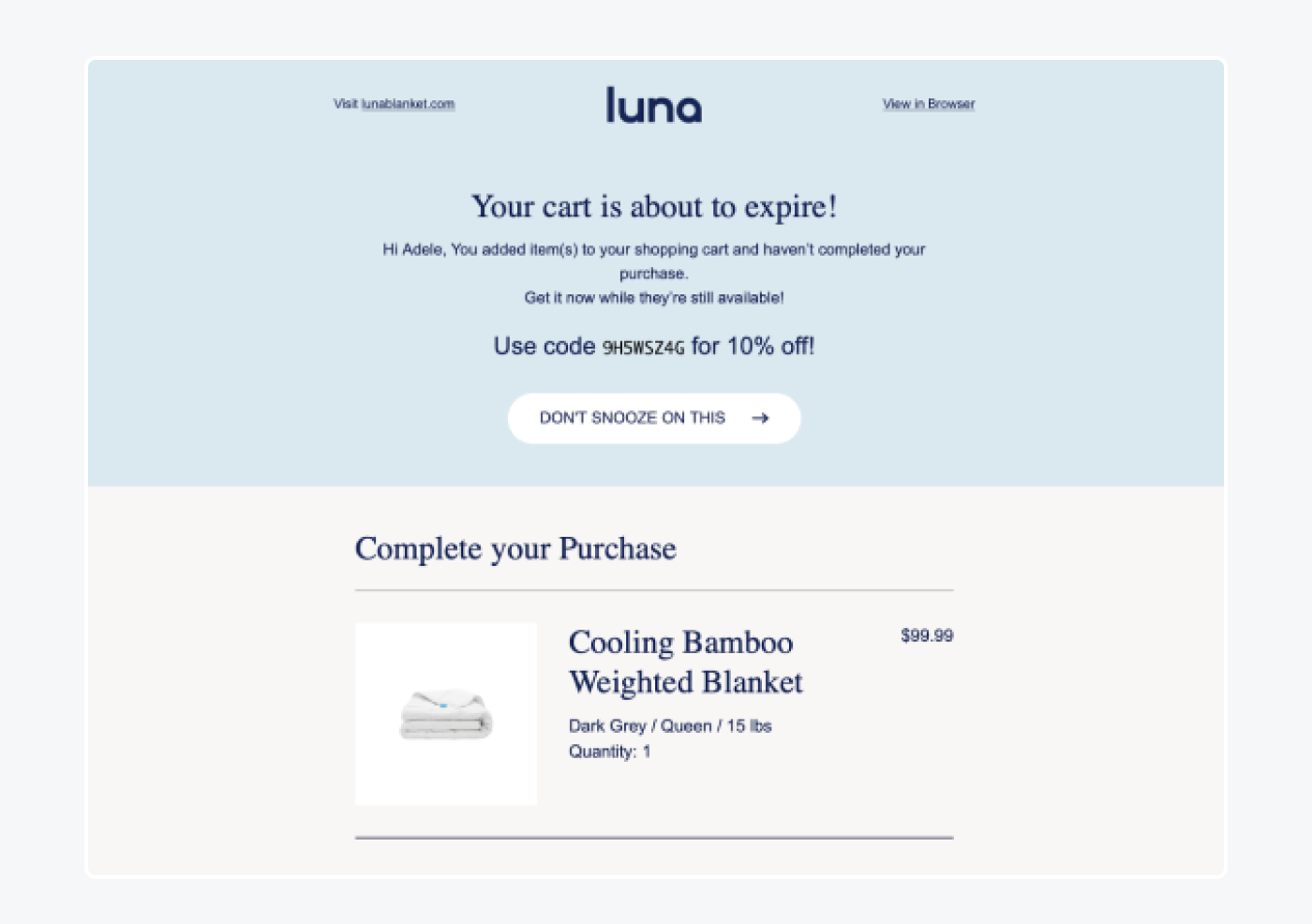 luna's abandoned cart email examples