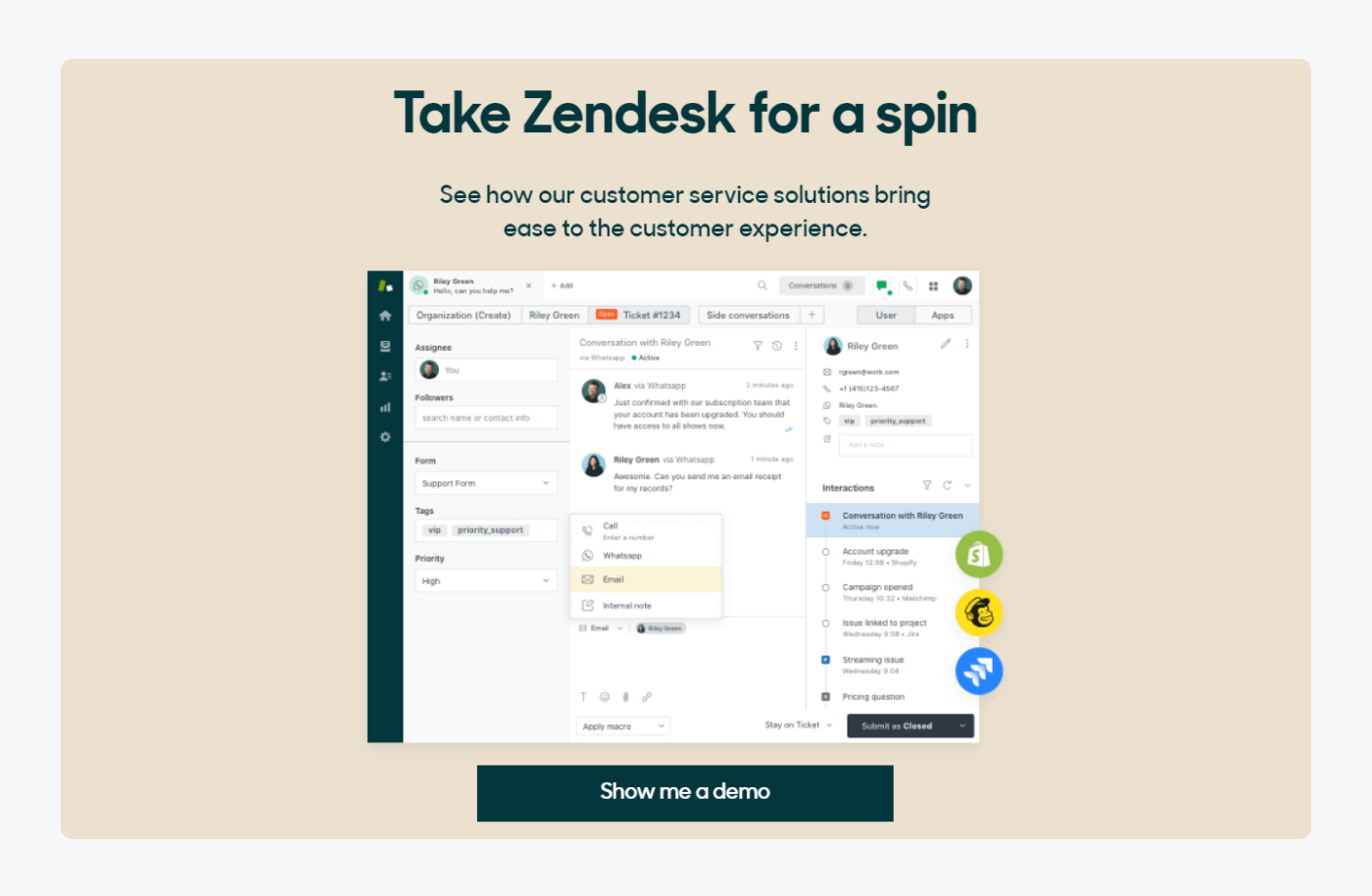 zendesk's website pop up smartly placed exit-intent pop-up found on Zendesk’s website