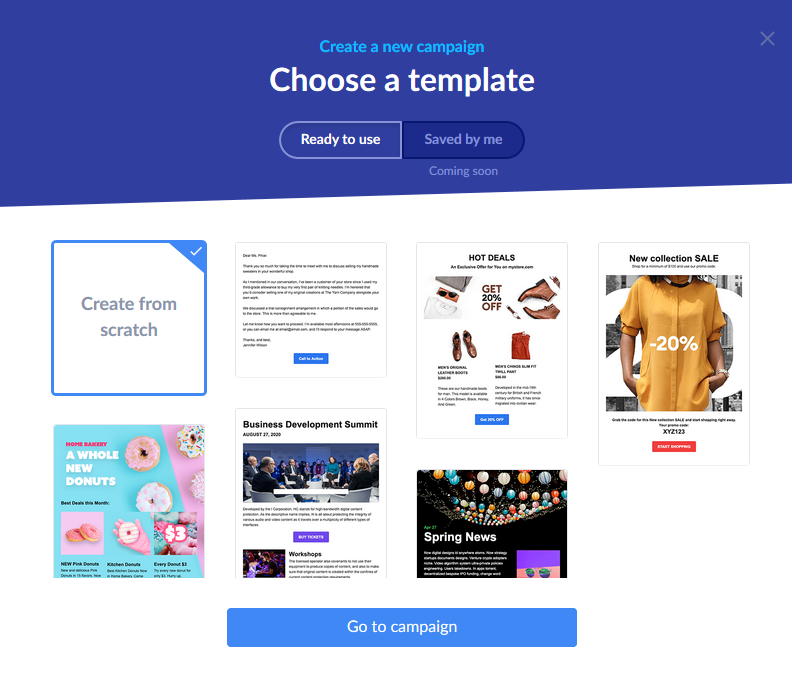 template selection screen