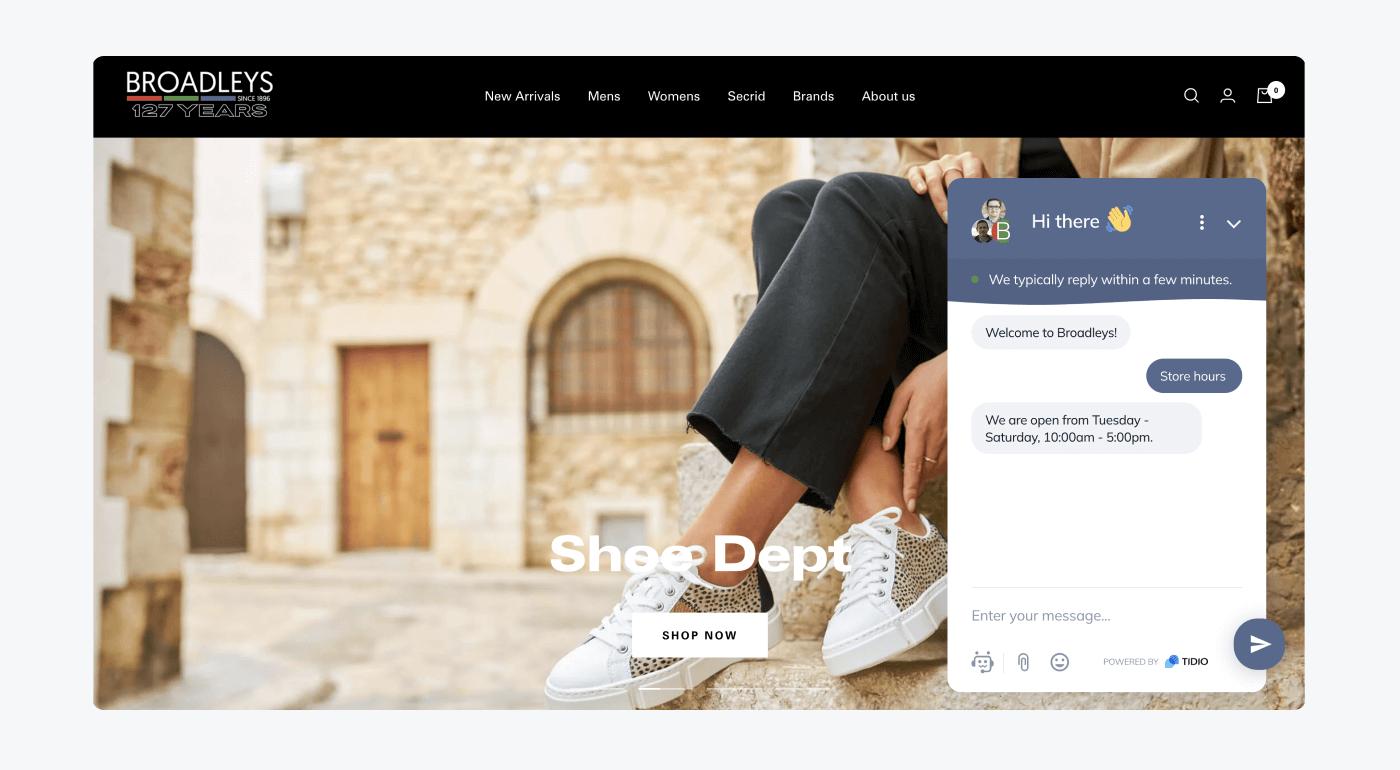 broadley's landing page with shopping bot