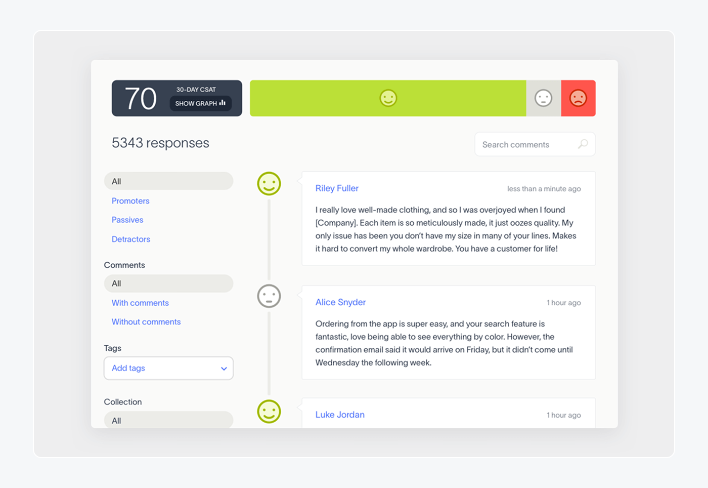 A glimpse into the Delighted CSAT tool.