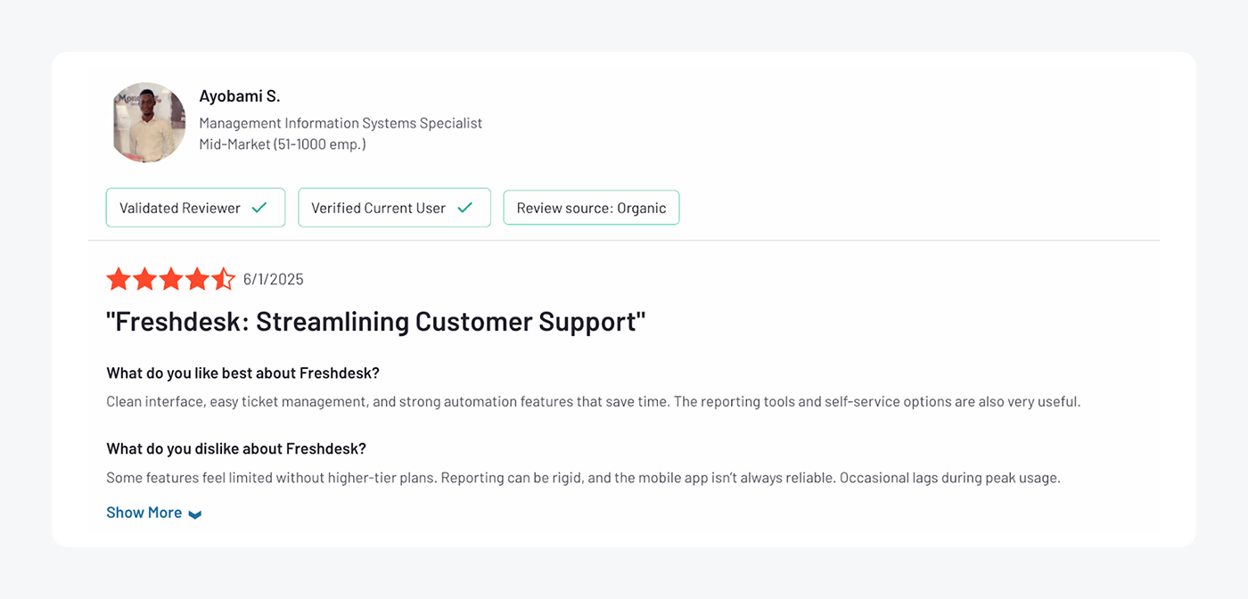 Freshdesk G2 review