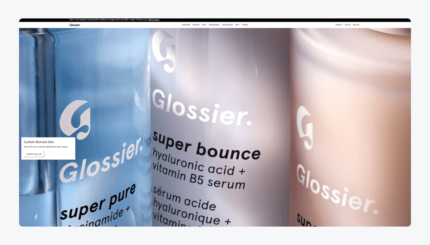 Glossier's landing page Glossier's landing page