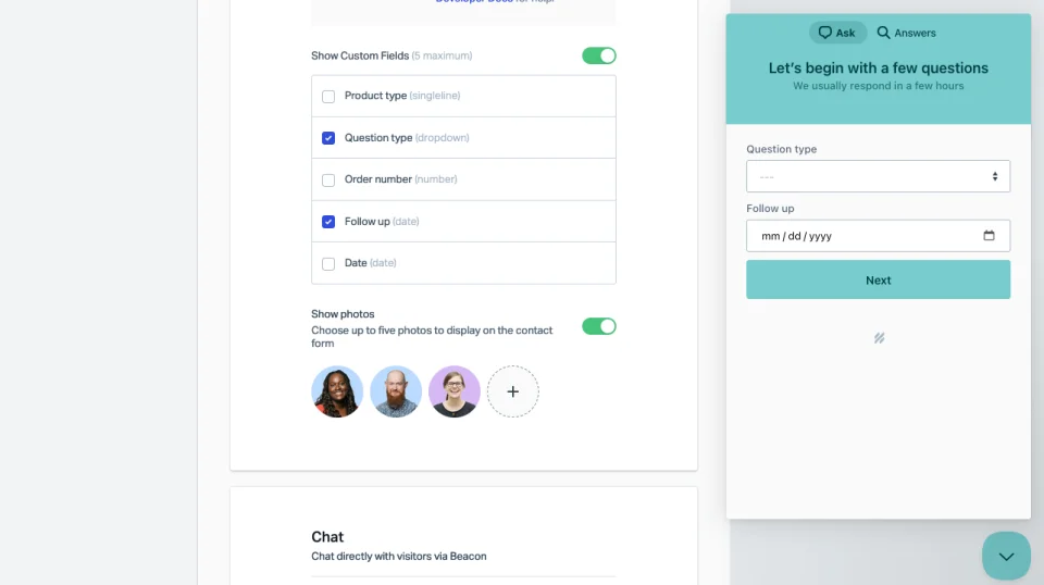 An example of Help Scout beacon widget