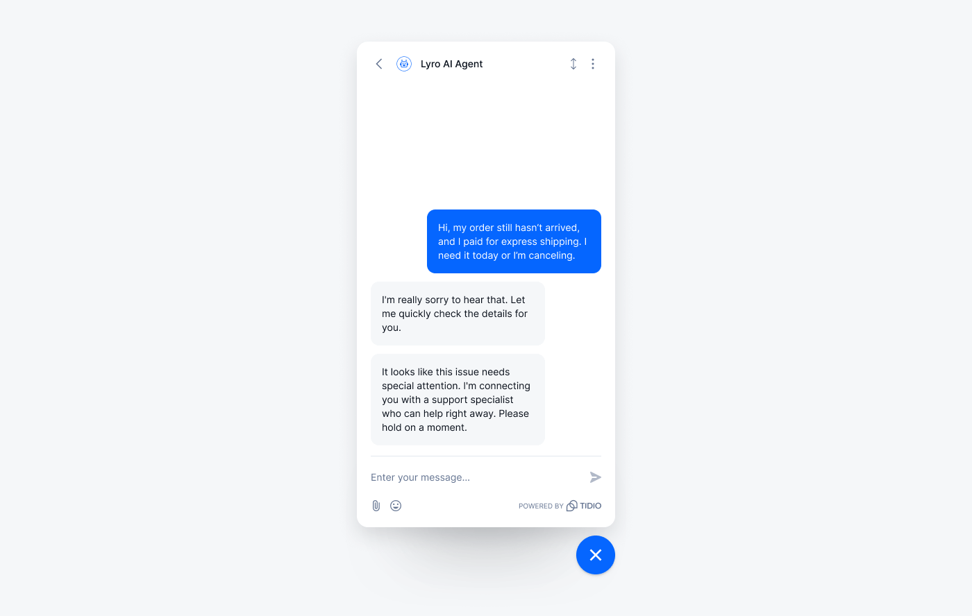 Lyro quickly connects a customer to a human agent, preventing user dissatisfaction