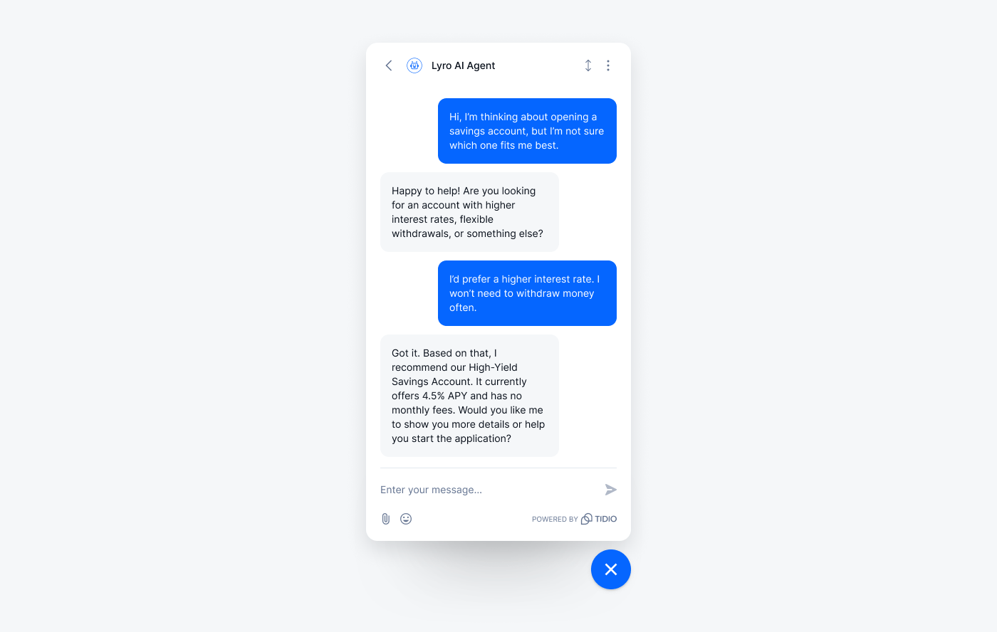 A conversation example of Lyro AI Agent offering personalized support to a customer.