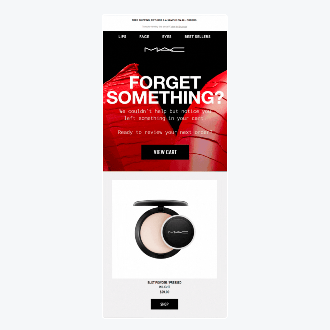 mac cosmetics' abandoned cart email examples