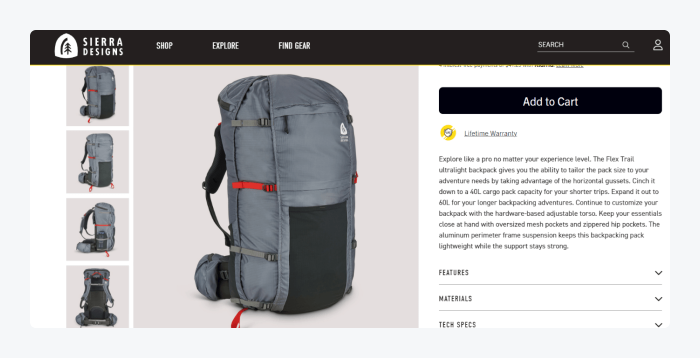 product pages example