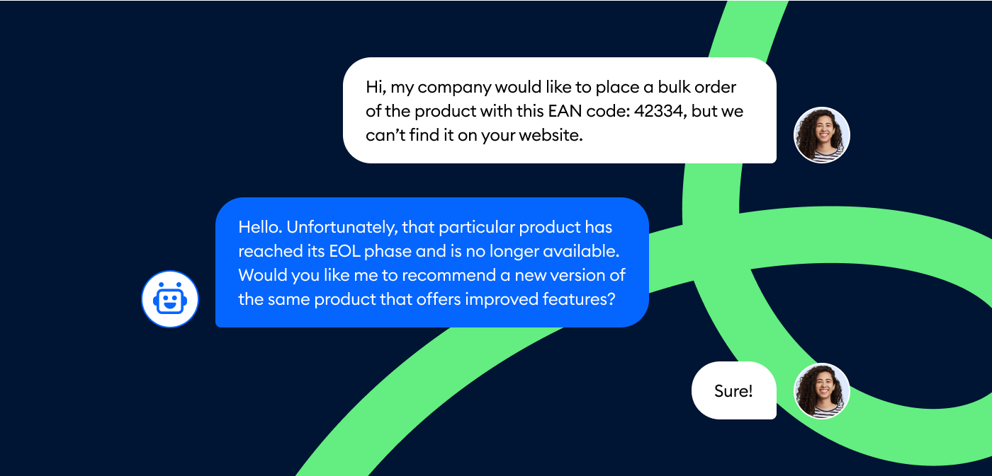 Lyro & B2B customer conversation example - product recommedation