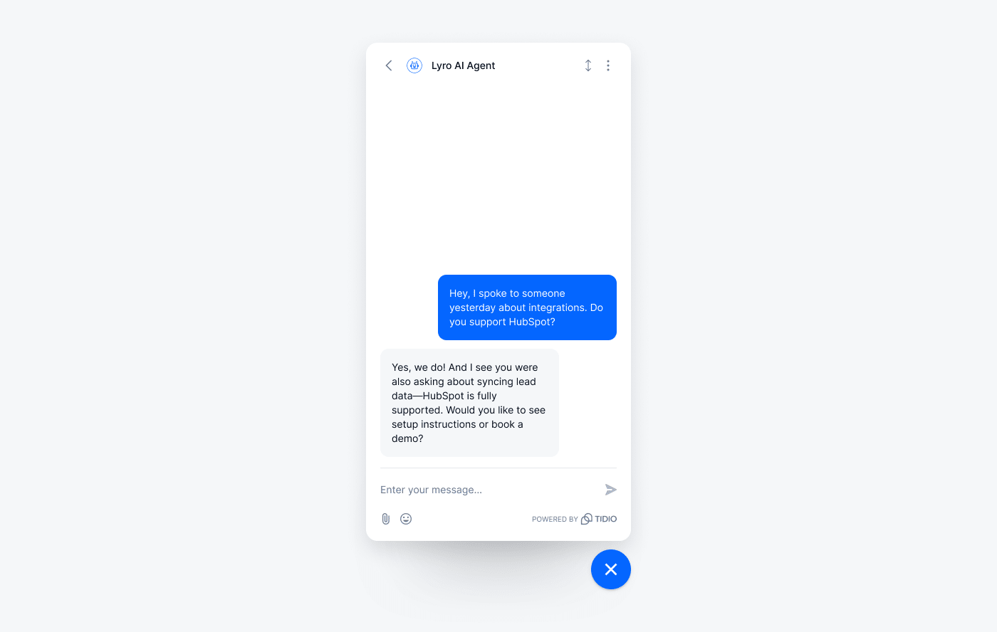 Lyro following up on a past conversation with relevant product information.