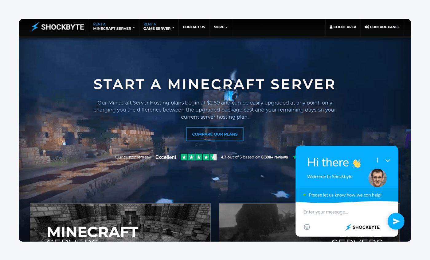 Shockbyte's landing page Shockbyte's landing page