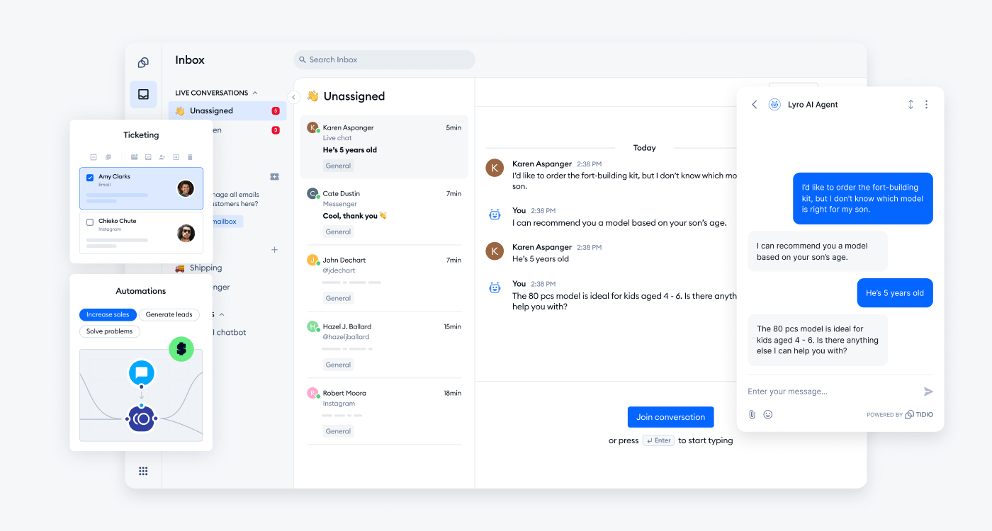 A screenshot showing the Tidio interface.