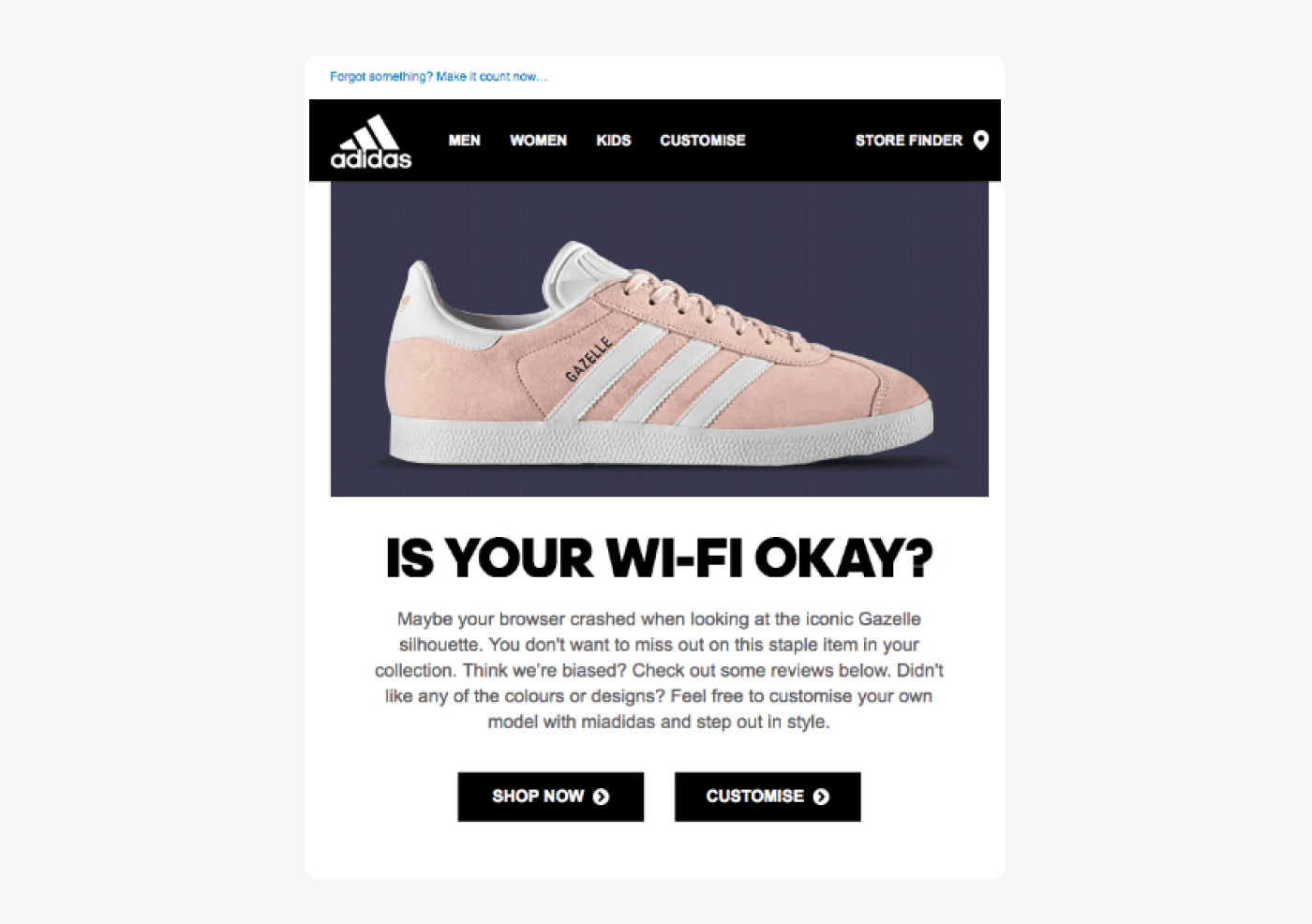 adidas' abandoned cart email examples
