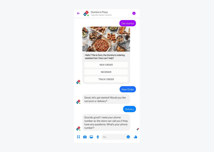  chatbot for restaurants - domino's example