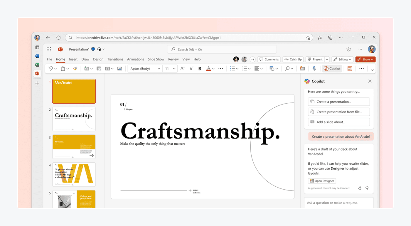 Copilot for PowerPoint panel