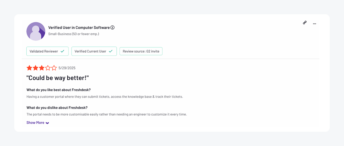 Freshdesk G2 review 3