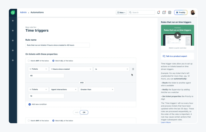 Freshdesk’s ticketing system interface.