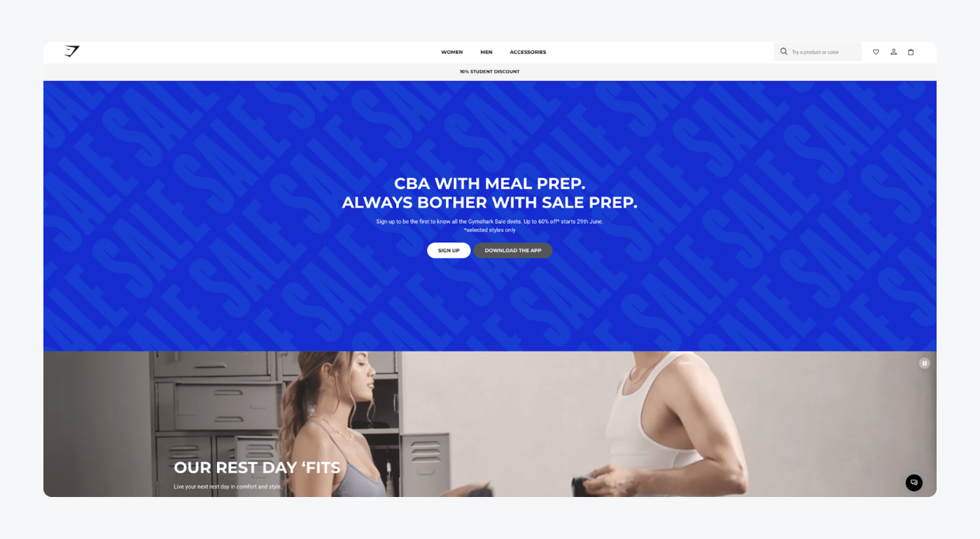 Gymshark's landing page Gymshark's landing page