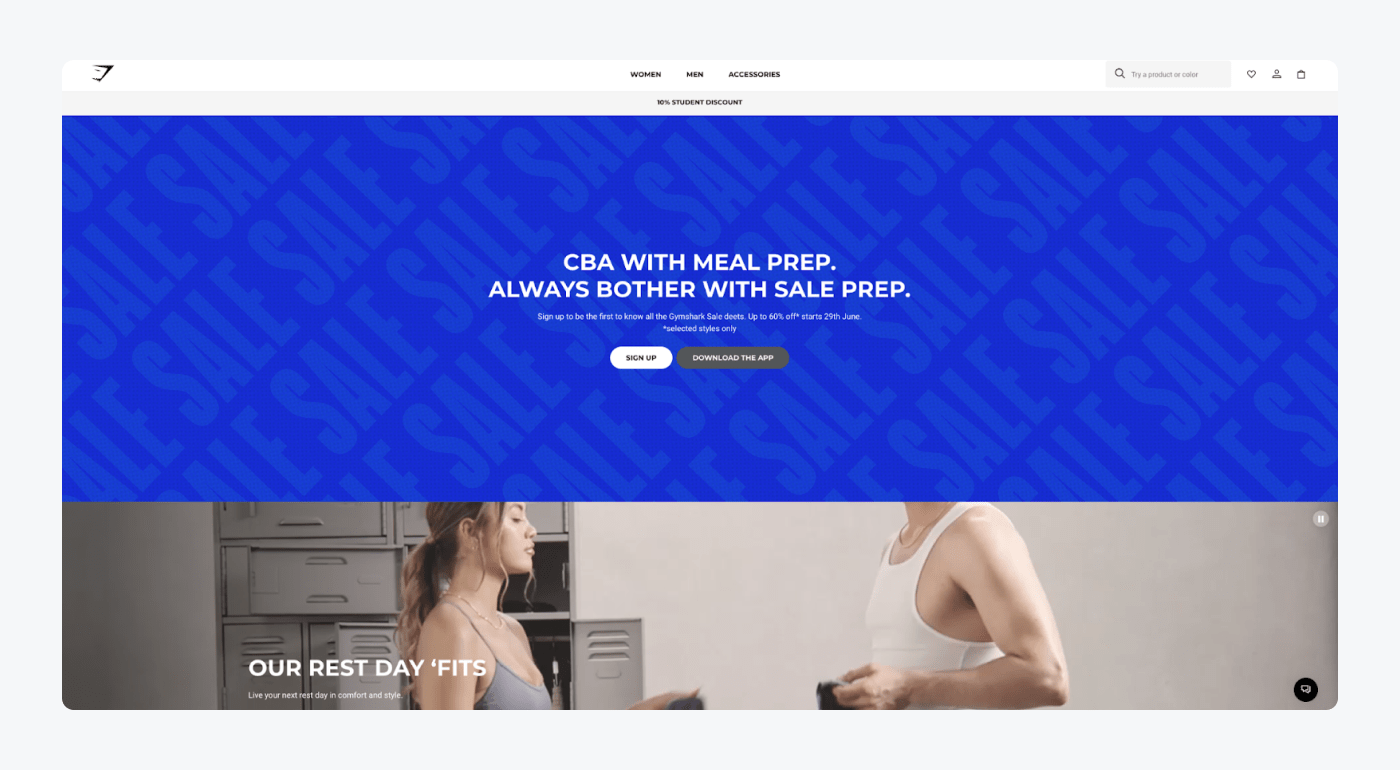 Gymshark's landing page