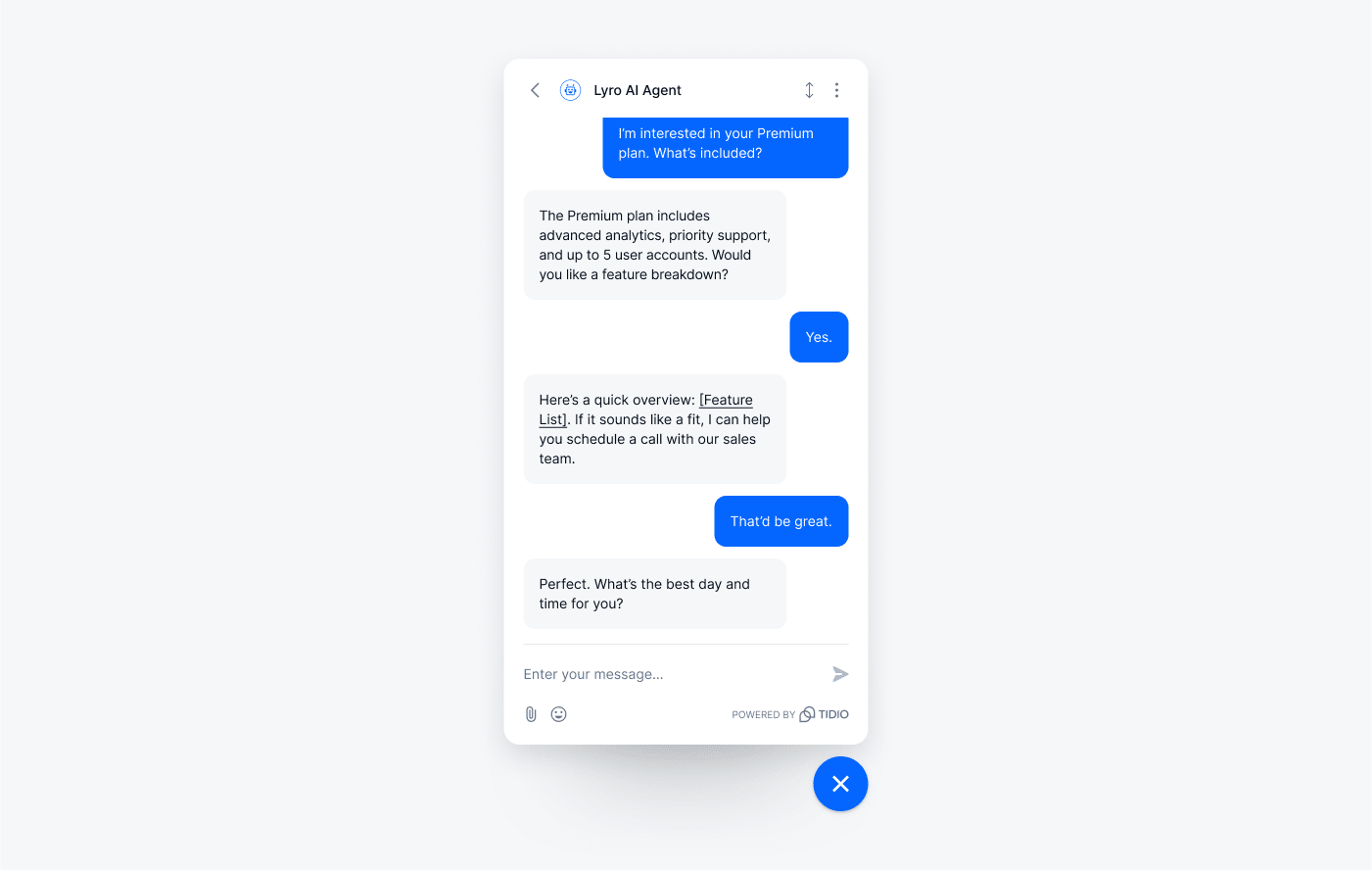 Lyro answering product-related questions to support sales.