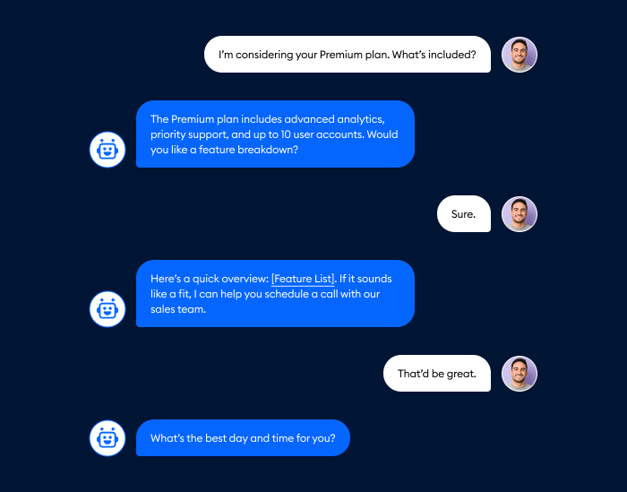 Conversation between Lyro and a visitor who wants to upgrade to a premium plan.
