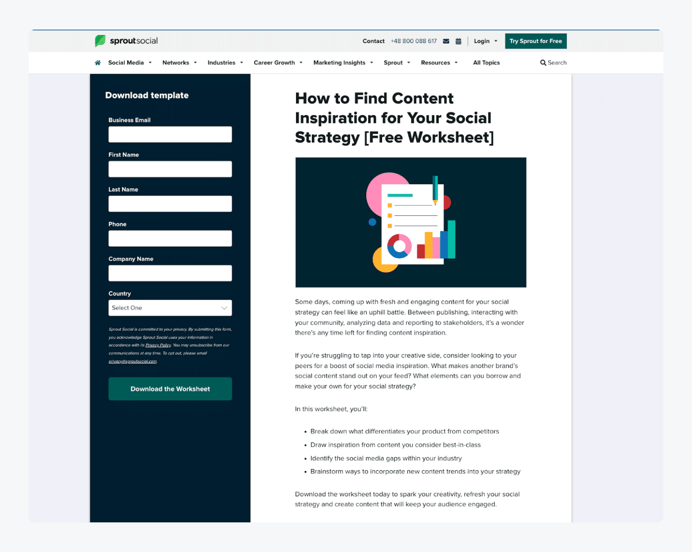 sprout Social’s worksheet landing page 