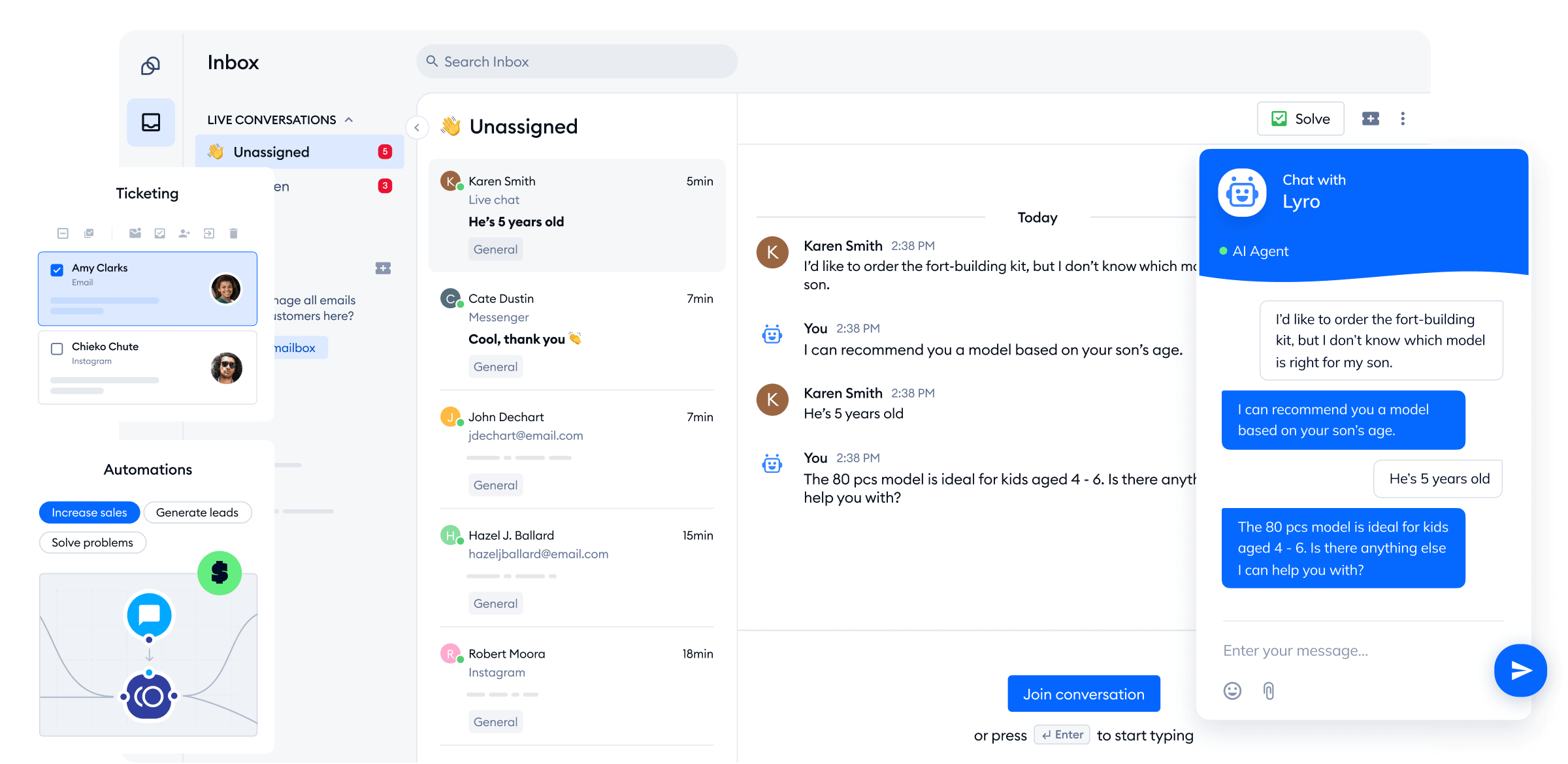 An example of the Tidio platform interface for desktop