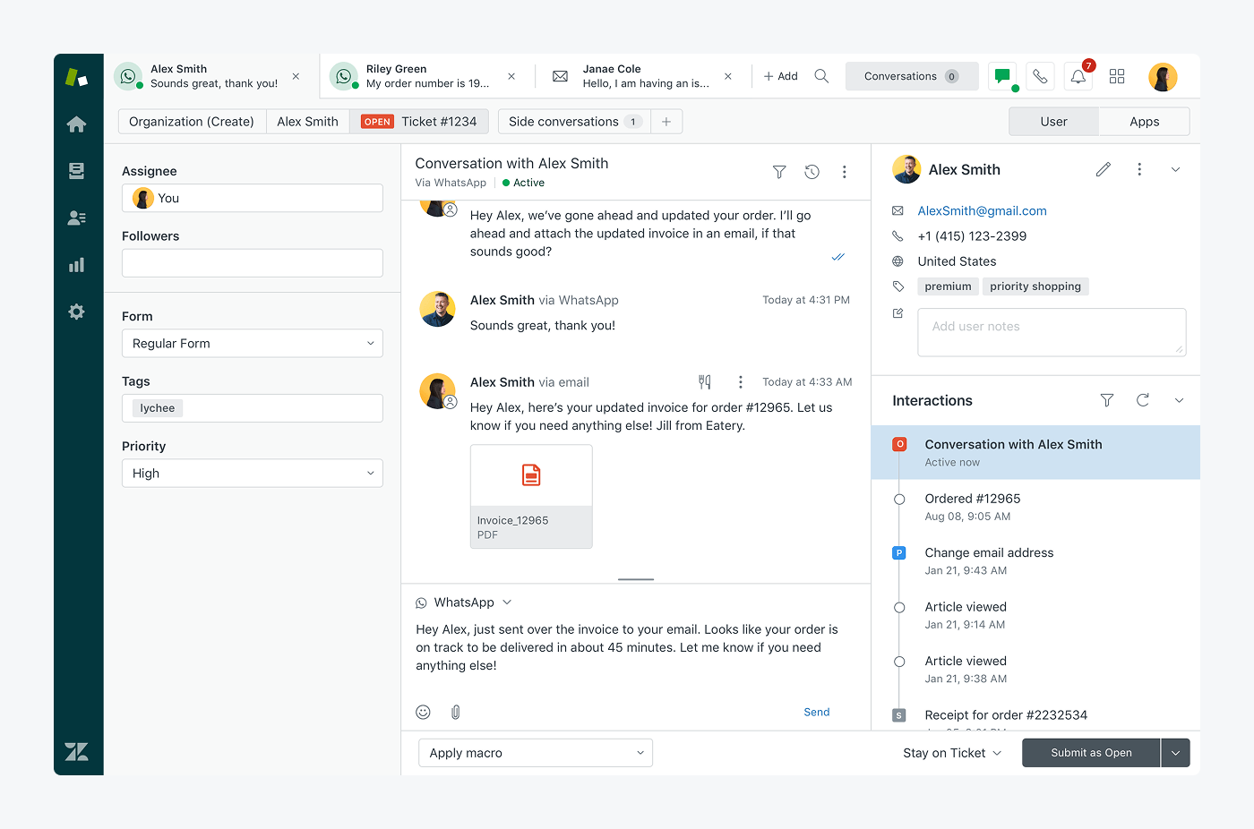 A screenshot showing Zendesk’s interface.