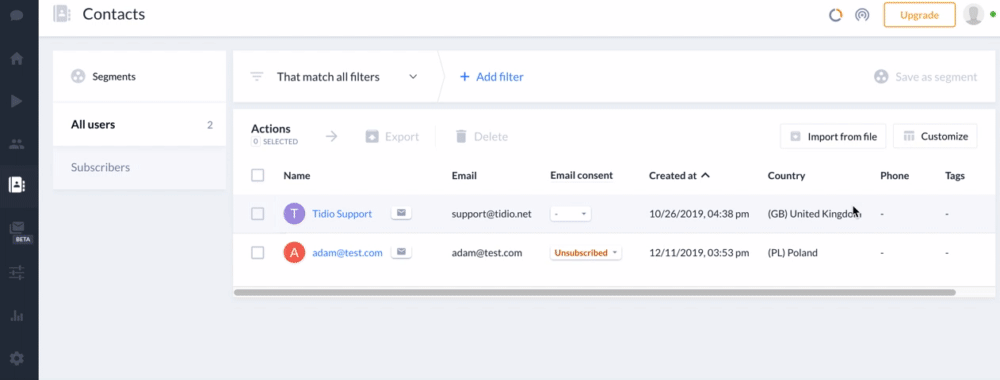 where to find the 'import from file' button