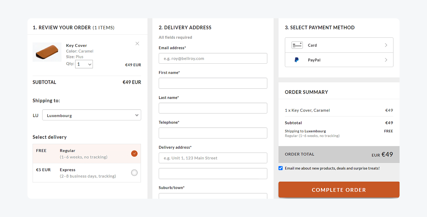 Efficient checkout process example 