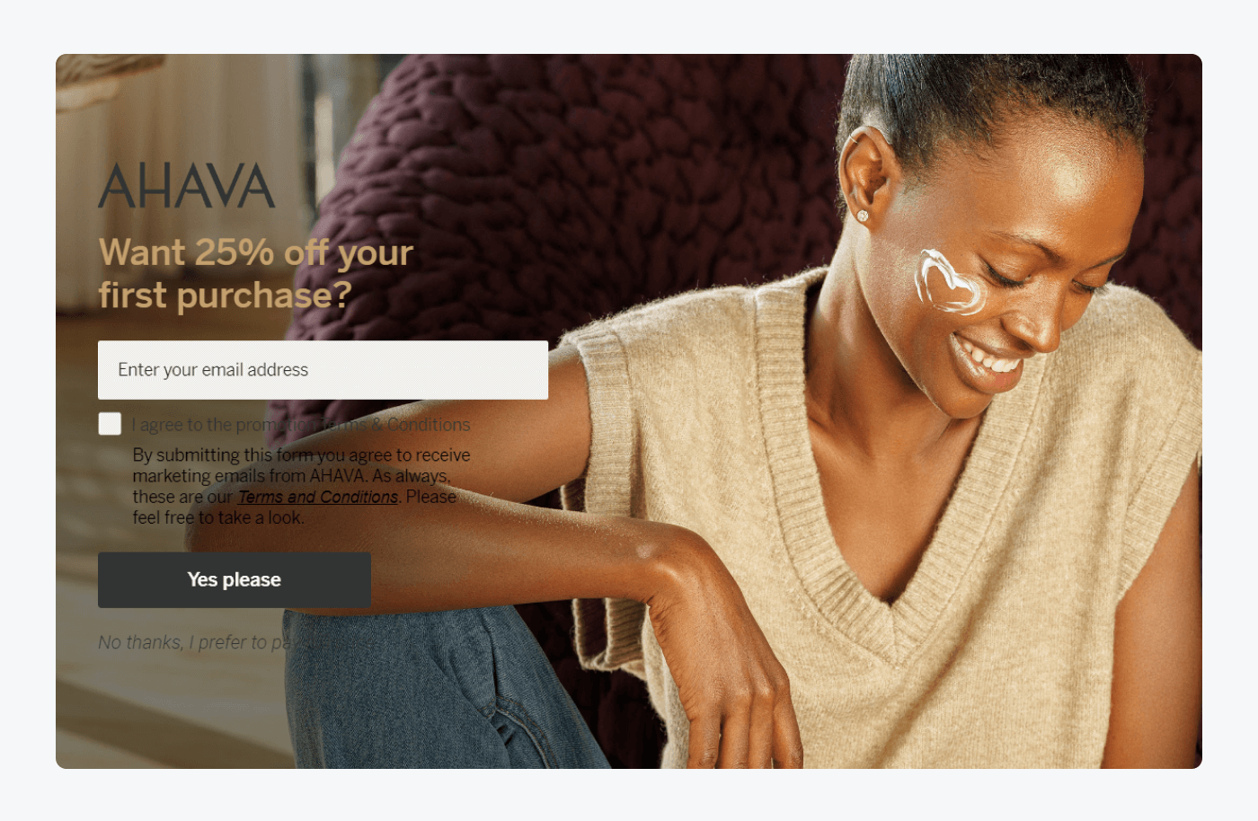 Give a discount to first-time visitors pop up example Give a discount to first-time visitors pop up example