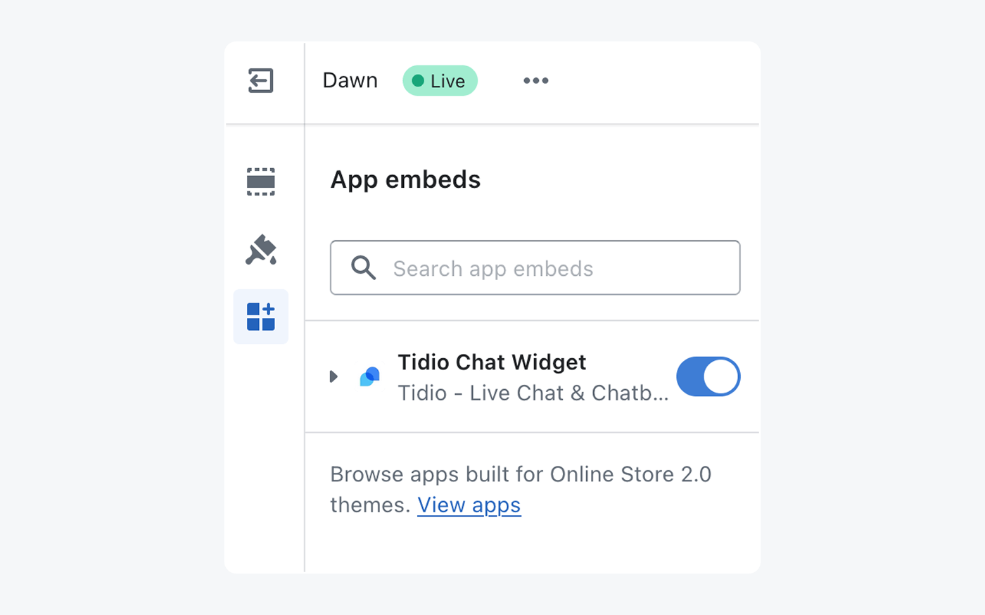 Tidio chat widget toggle is enabled.