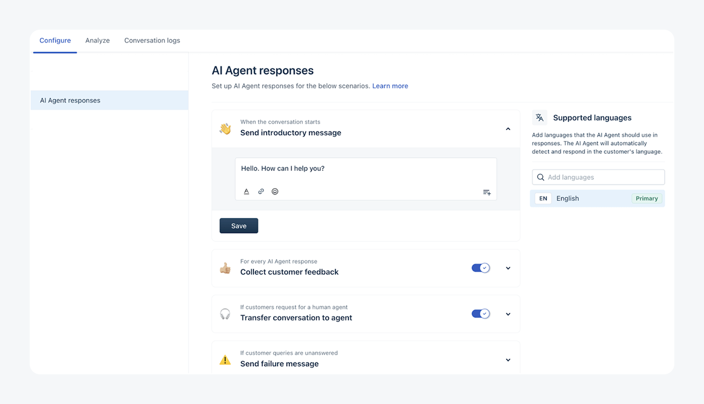 Freshchat AI agent configuration