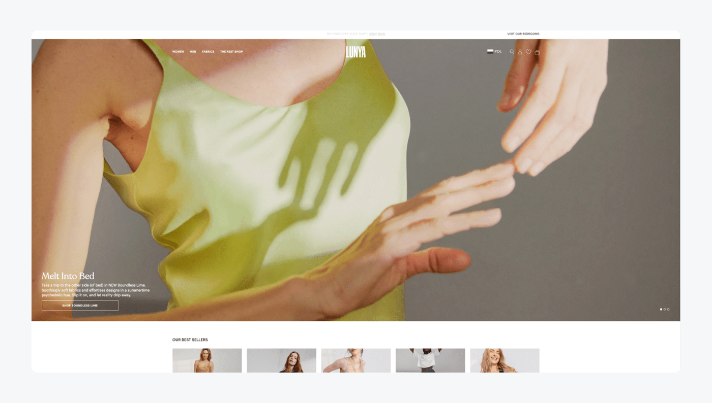 Lunya's landing page Lunya's landing page