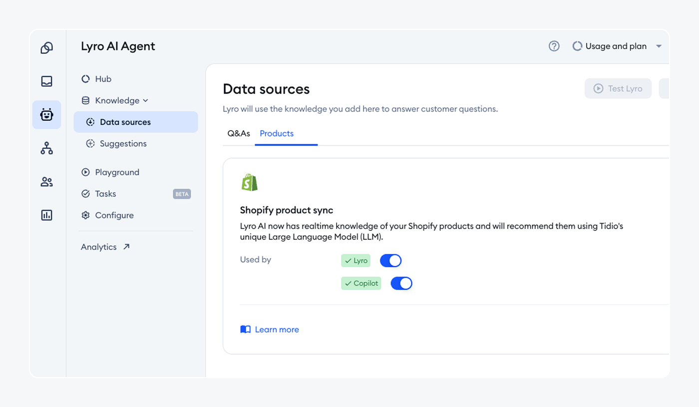 Enabling Lyro to use the knowledge from Shopify products.