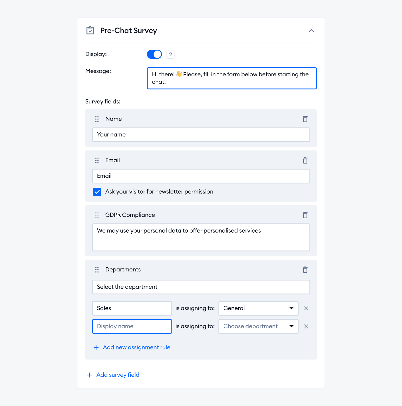 How to create a pre-chat form step 2