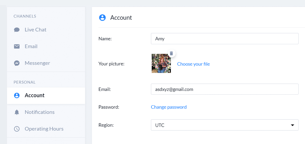 Live chat operator settings