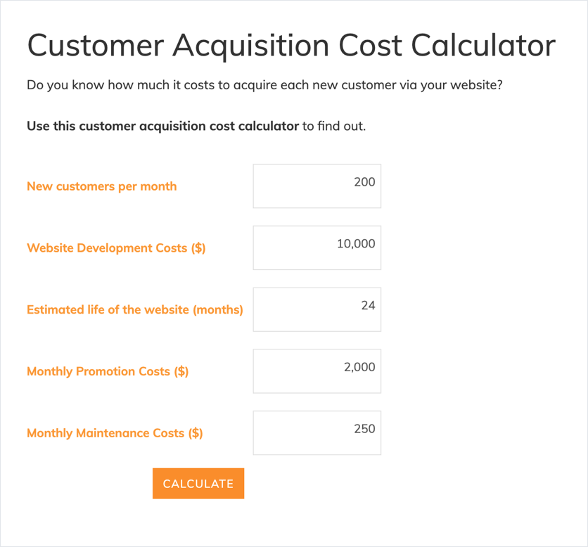 Screenshot of a CAC calculator app