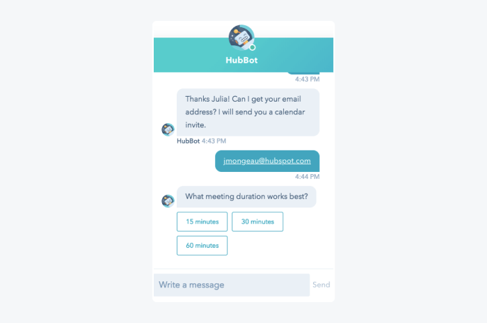 hubspot chatbot conversation sample