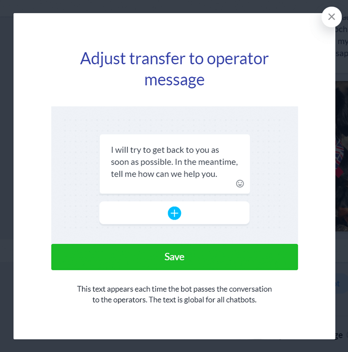 Setting up an additional transfer message