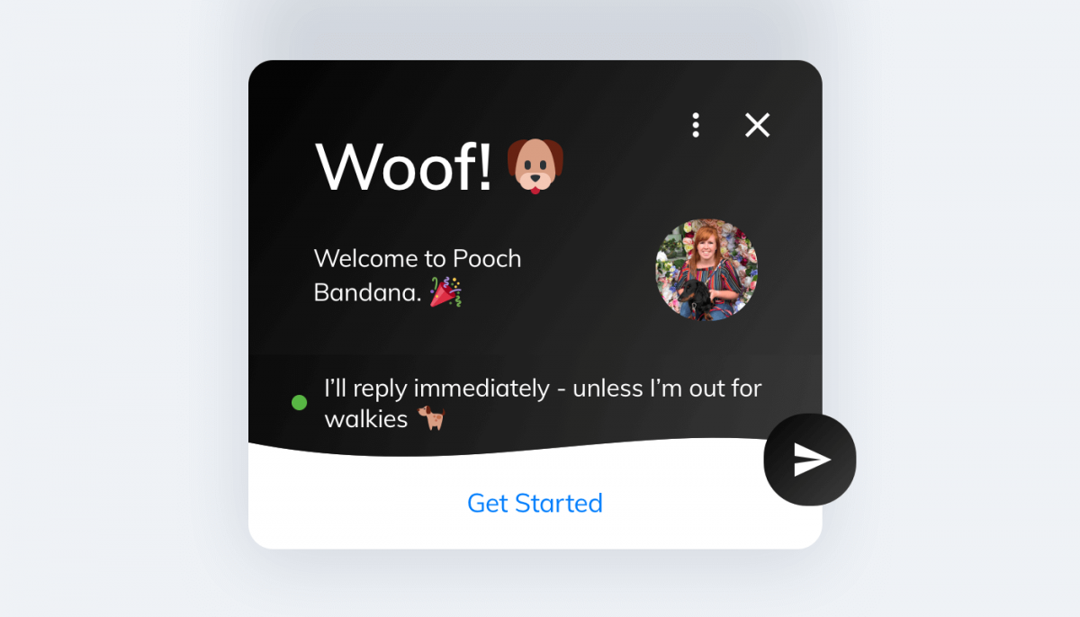 A chat widget used by Pooch Bandana