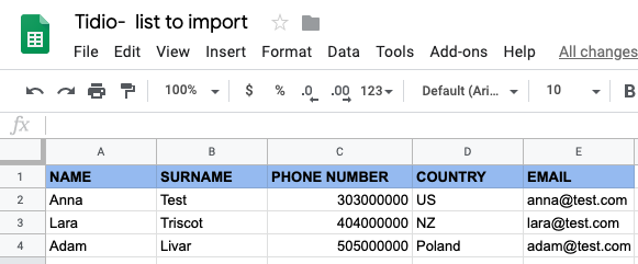 Header rows and the information below them